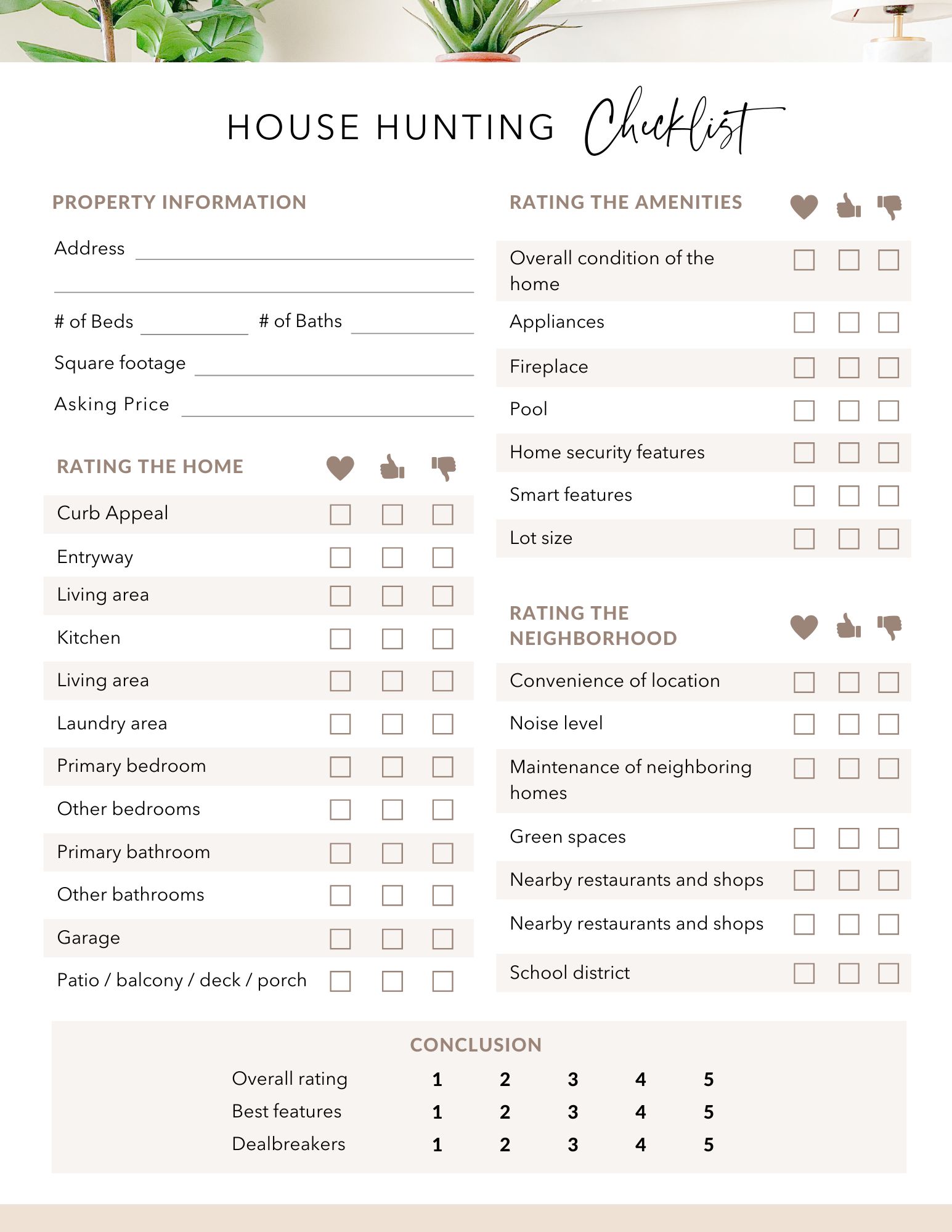 House Hunting Checklist House Hunting Checklist